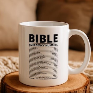 Funny Bible Emergency Numbers Pottery Tea Cup, Religious Bible Verses Theme Ceramic Mug, Christian Humor Coffee Mug, Faithful Drinkware