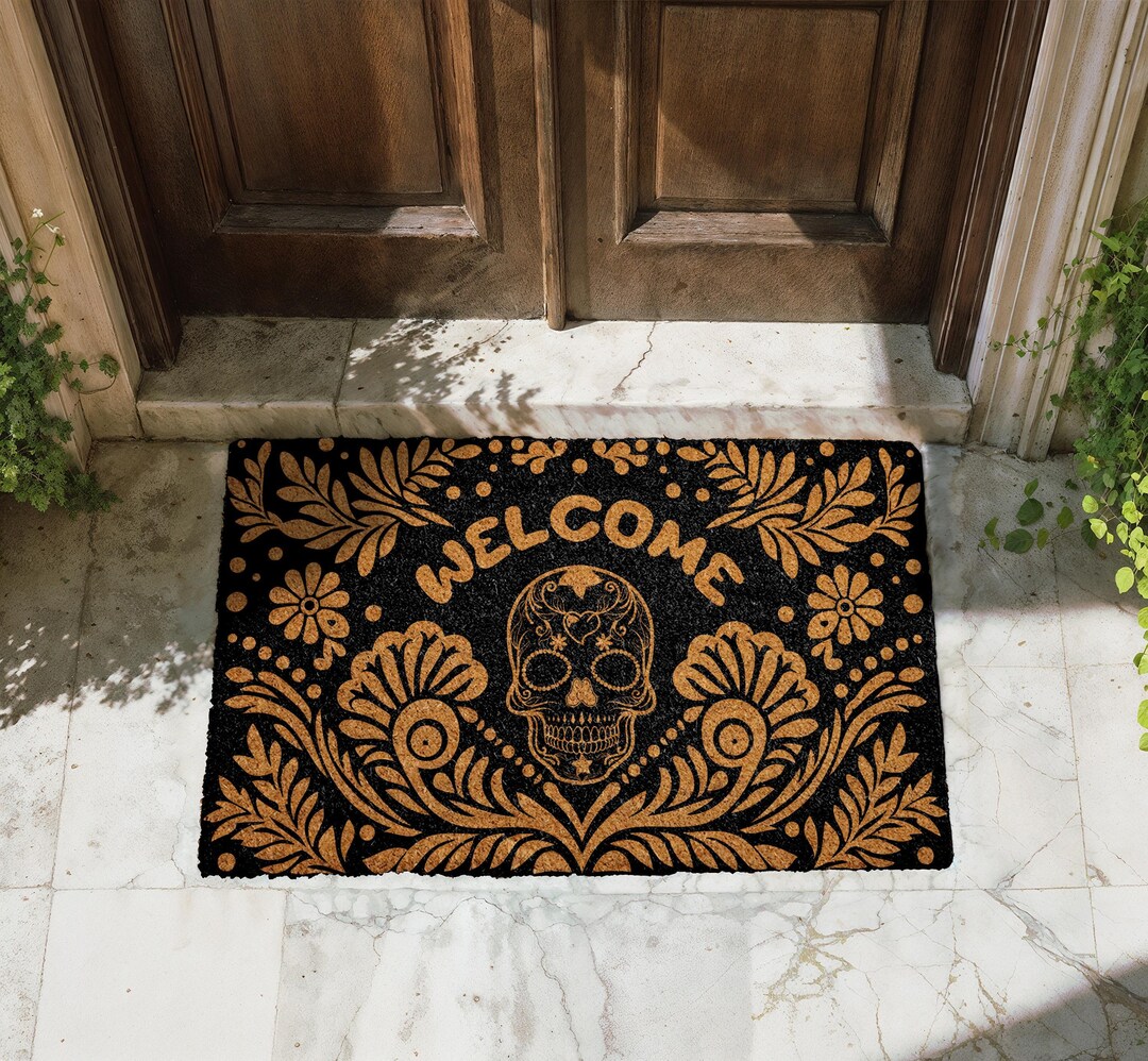 Skeleton Welcome Rug Sugar Skull Welcome Doormat, Skeleton Halloween Home Decor, Gothic ...