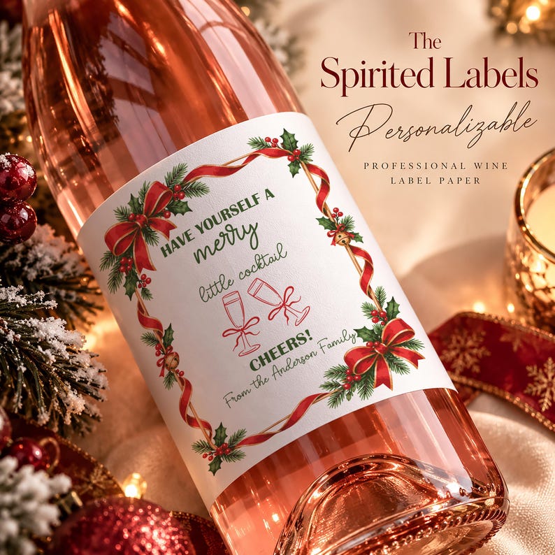 Custom Merry Little Cocktail Label, Holiday Party Drink Sticker ...