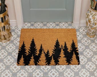 Treeline Doormat, Forest Welcome Mat, Pine Tree Silhouette Coir Mat, Rustic Cabin Decor, Nature  Lover Gift, Woodland Landscape Porch Rug