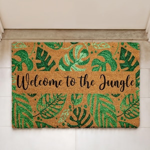 Felpudo intercambiable "Bienvenido a la Jungla", bonito diseño botánico para decoración del hogar, resistente a la intemperie, para porche.