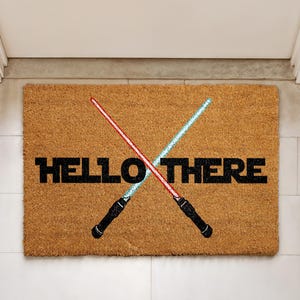 Hello There Lightsaber DoorMat, Star Wars Fan Welcome Mat, Geeky Home Decor, Disney Lovers Gift, Iconic Sci-Fi Front Porch Coco Rug