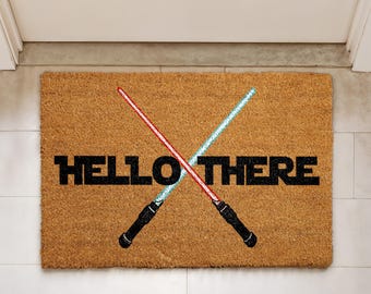 Hello There Lightsaber DoorMat, Star Wars Fan Welcome Mat, Geeky Home Decor, Disney Lovers Gift, Iconic Sci-Fi Front Porch Coco Rug