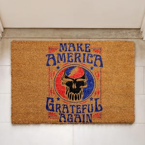 Make America Grateful Again Coco Doormat, Stealie Skull Coir Door Mat, Music Lover Welcome Mat, Deadhead Floor Rug, Iconic Music Doormat