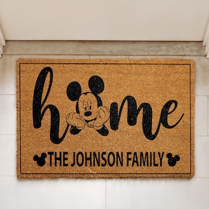 Custom Mickey Home Doormat, Personalized Family Name Welcome Mat, Disney Lovers Housewarming Gift, Front Porch Rug, Entryway Coir Door Mat