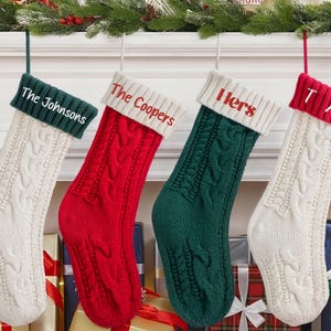 Monogram 2025 Embroidered Christmas Stockings, Personalized Knitted Family Stocking, Custom Last Name Holiday Gift, Embroidery Xmas Present