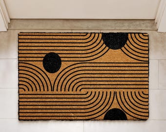 Modern Abstract Entryway Mat, Geometric Coco Doormat, Minimalist Lines Welcome Mat, Modern Inspired Coir Doormat, Elegant Modern Home Decor
