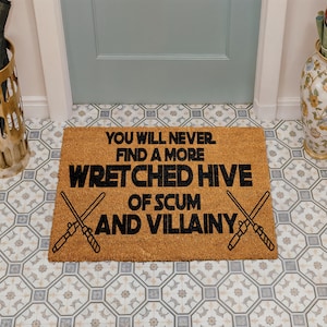 Wretched Hive Of Scum And Villainy Coco Doormat, Star Wars Fan Coir Door Mat, Movie Quote Mat, Lightsaber Floor Rug, Farmhouse Door Mat