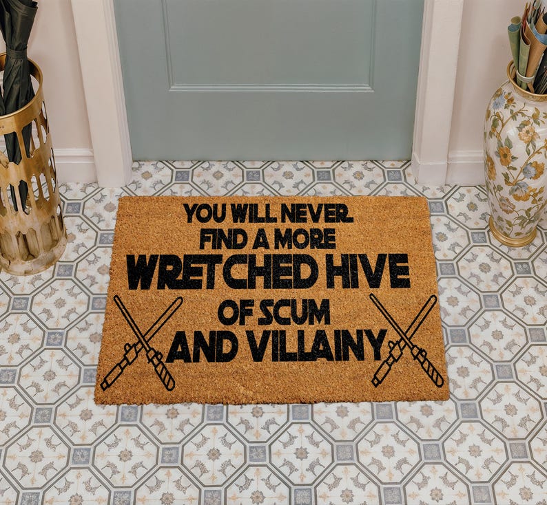 Wretched Hive Of Scum And Villainy Coco Doormat, Star Wars Fan Coir Door Mat, Movie Quote Mat, Lightsaber Floor Rug, Farmhouse Door Mat