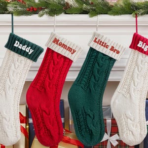 Embroidered 2025 Christmas Stockings, Personalized Knitted Family Stocking, Custom Name Holiday Gift, Embroidery Xmas Present