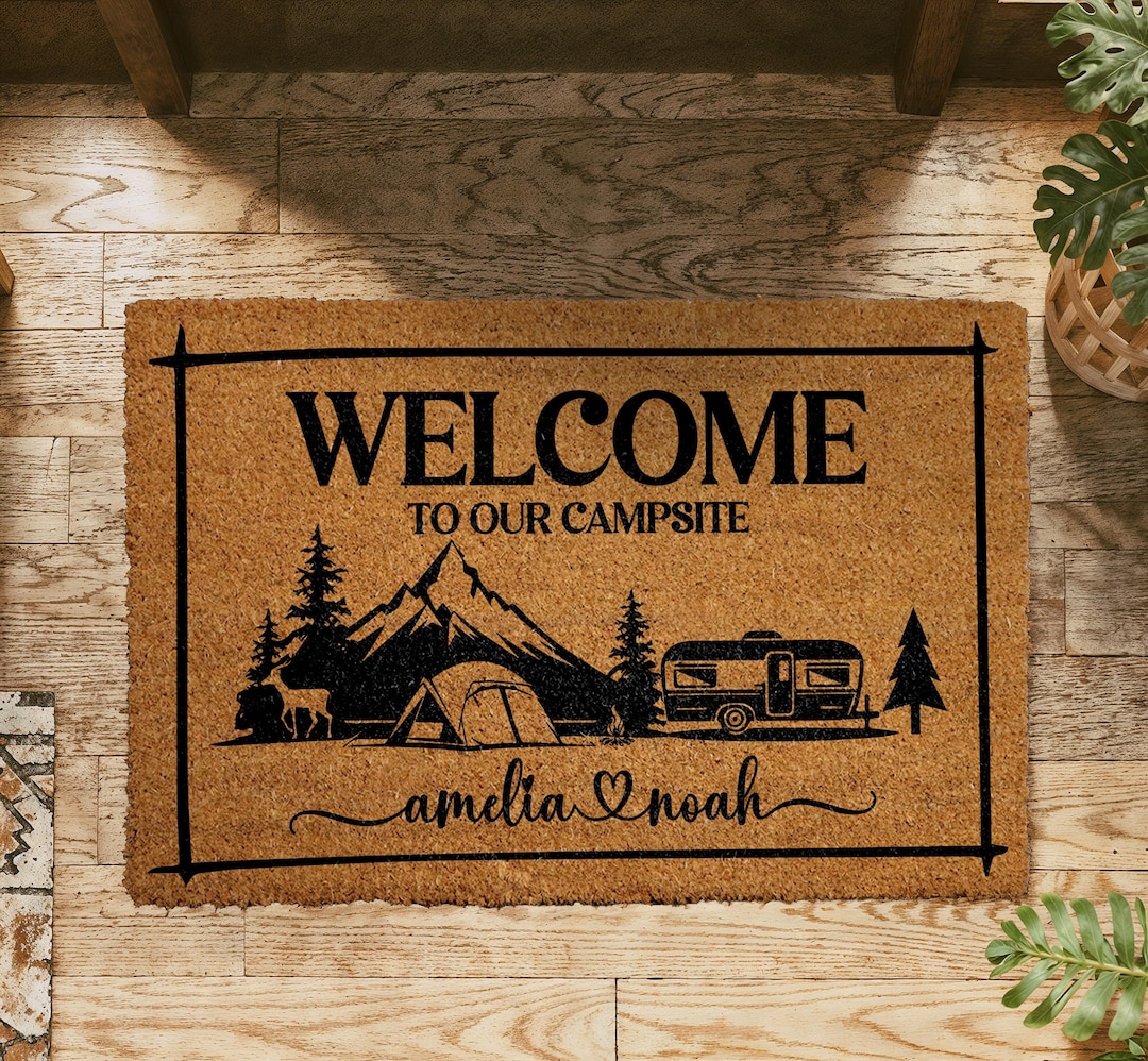 Personalized Campsite Doormat, Custom Camper Welcome Mat, RV Door Mat ...