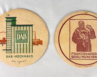 Vintage Beer Coasters Lot 2 Made in Germany Franziskaner Brau + DAB Hochhaus