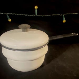 Vintage Vollrath Enamel Double Boiler Top Pot | 3 Cup | White/Black | Used