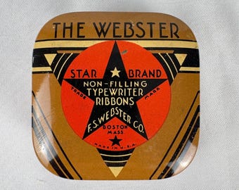 Vintage Typewriter Ribbon w Tin Can The Webster STAR Brand Art Deco USA