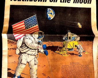 Original Framed Vintage Landing on the Moon Newspaper--la Times