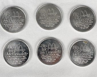 6 Vintage 1983 McDonald's 25 cent Flip Tokens Promotional Coins Chicagoland IL