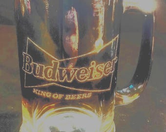 Vintage 1990s Budweiser Etched Silver Fade Mirror Beer Stein