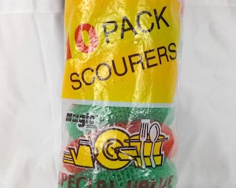 Vintage Magic Cleaning 10-Pack Scourers Red & Green Plastic 1980s Christmas NOS