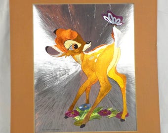 Vintage 1970s Bambi Dufex Foil Print Walt Disney Alfred Schiffan England