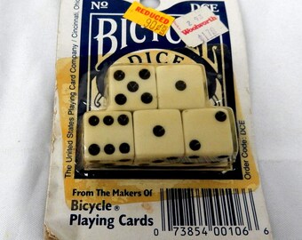 Vintage NIB Bicycle Dice 5-Count White No. DCE Woolworth Stickers