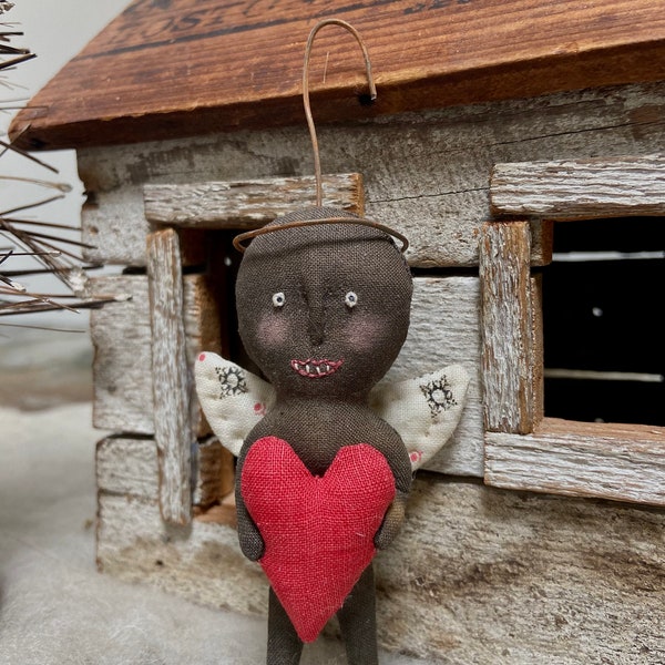 Primitive Coth Black Angel Ornament Holding Heart Named All You Need Is Love