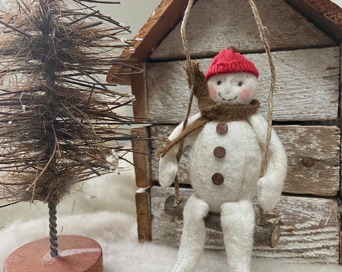 Cotton Batting Snowman Christmas Ornament Named Swinging in the Snow Etsy