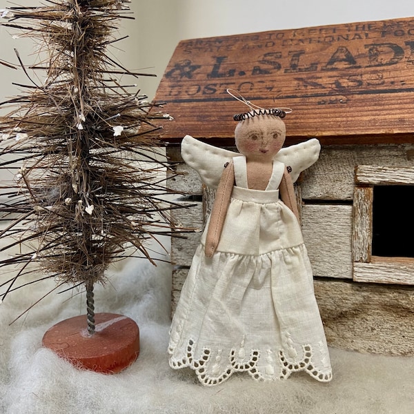 White Cloth Angel Christmas Ornament Named Faith