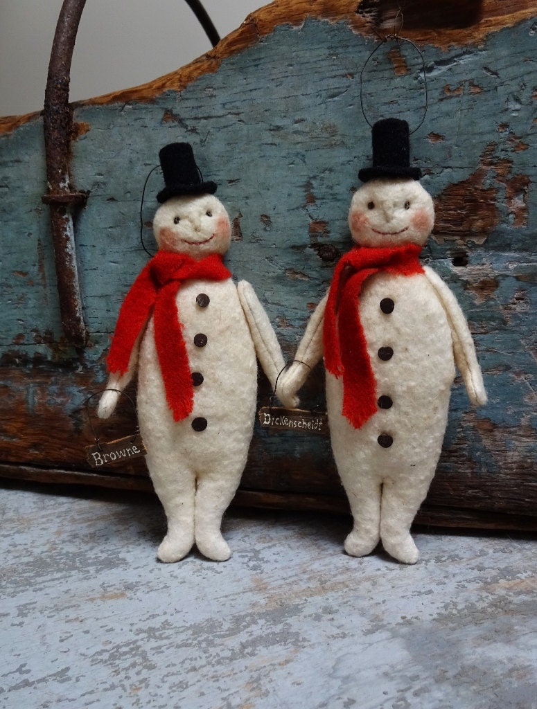 Handmade Personalized Aged Cotton Batting Snowman Ornament Named Here…