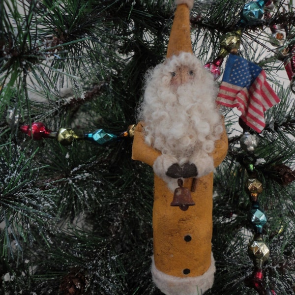 Aged Gold Painted Santa Christmas Ornament Named Give Me Liberty