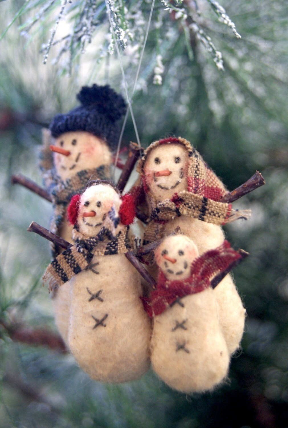 MTO Aged Cotton Batting Snowman Family Christmas Ornament Etsy