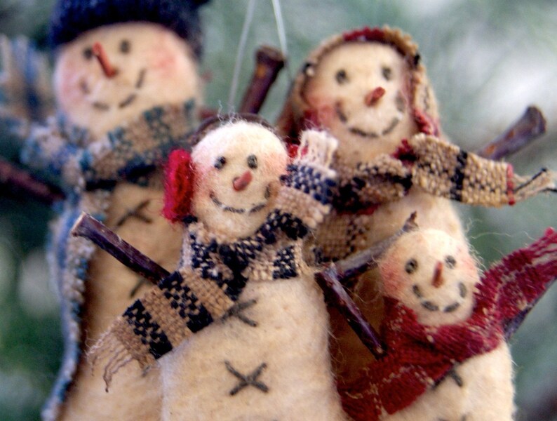 MTO Aged Cotton Batting Snowman Family Christmas Ornament Etsy