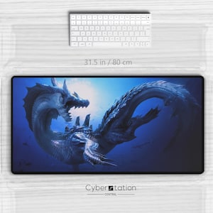 MONSTER HUNTER - Gaming Schreibtischmatte | LAGIAKRUS | 31,5 x 15,5 Zoll / 80 x 40 cm - im Blau - XL-Mausunterlage | Geschenkidee | Krabbeldecke
