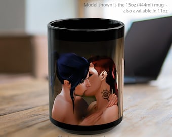 ARCANE | Caitlyn & Vi | Zwarte mok | 11 oz (333 ml) of 15 oz (444 ml) | Emo | Caitvi - viool | Sesbische Lex | Cadeau-idee | League of Legends