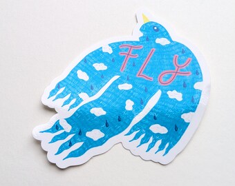 Fly - Blue Bird - Colourful Vinyl Sticker