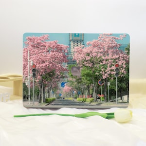 Cherry Blossoms Cityscape New MacBook Case Cover For New MacBook Pro 13 14 M4 Air 13 A3113, A2337 A2338 Macbook Pro 15 16 Case, Laptop Case