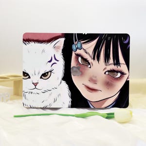 Cool Girl and Cat MacBook Shell Case Cover For New MacBook Pro 13 14 M2 Air 13 A3113, A2337 A2338 Macbook Pro 15 16 Case, Apple Laptop Case