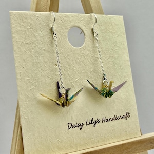 Origami-oorbellen kraanvogel, 925 sterlingzilver, Japanse papieren sieraden, sierlijk cadeau, lichtgewicht hypoallergeen