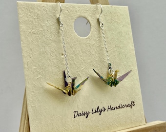 Origami-kranörhängen, 925 sterlingsilver, japanska papperssmycken, fin present, lättviktig, hypoallergen