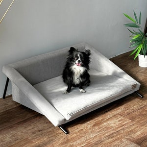Extremely Luxury Dog Sofa, Exclusive Pet Furniture, Grey and Black Dog Bed, Upholstered Pet Bed, Small Dog Chill-out Sofa, Luxury Dog Couch