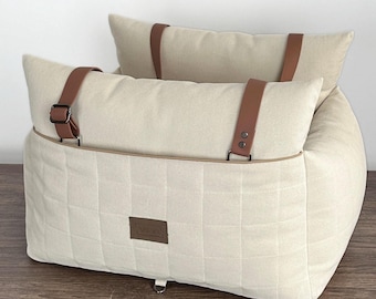 Luxury Dog Car Seat Carrier, Handmade Pet Booster Seat, Soft Velour Dog Car Bed, Travel Carrier for Small Dogs and Puppies