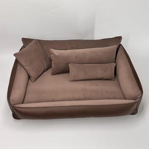 Royal Velour and Leather Dog Bed, Cozy Cat Sofa, Small Dog Bed with Removable Cover, Medium Dog Custom, Pet Furniture, Modern Pet Bed