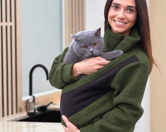 Boucle Pet Carrier Sweatshirt, Kangaroo Pocket Cat Dog Lover Gift for Pets 0.5-3kg (1-7lbs)