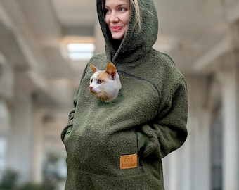 Handmade Bouclé Pet Carrier Hoodie with Pocket – Cozy Clothing for Dogs & Chihuahua, Alternative to Dog Bed, Bag, Sling and Accessories