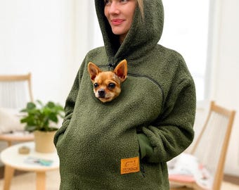 Handmade Bouclé Pet Carrier Hoodie with Pocket – Cozy Clothing for Dogs & Chihuahua, Alternative to Dog Bed, Bag, Sling and Accessories