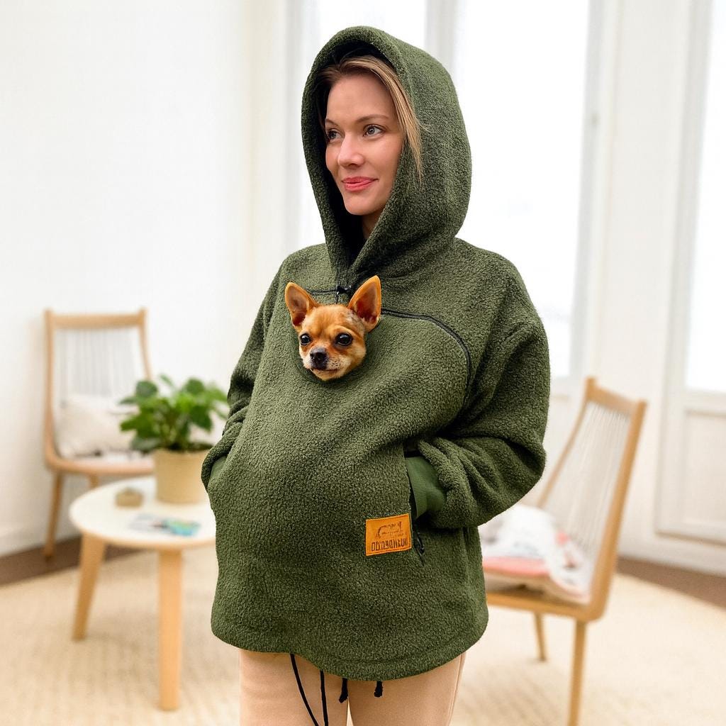 Handmade Bouclé Pet Carrier Hoodie With Pocket – Cozy Clothing for