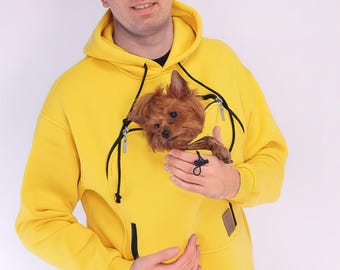 Moletom com Capuz Artesanal com Bolso para Animais de Estimação, Moletom Personalizado para Abraçar Cães e Gatos (Amarelo)