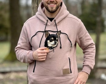 Unisex Pet Carrier Hoodie – Cappuccino Cotton Oversized Sweatshirt with Viewing Window