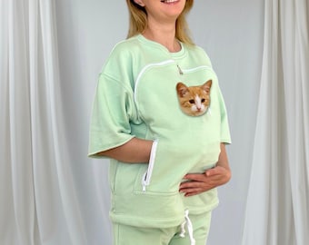 Kotozhama Katzen- & Hundeträger-Sweatshirt-Set: Benutzerdefinierter Haustier-Träger Hoodie | Handgemachte Hunde Mama Geschenke