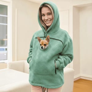 Handmade Emerald Bouclé Pet Hoodie Carrier – Soft Dog & Cat Pullover with Pocket, Cozy Sling Alternative for Chihuahua