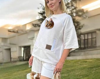 Handmade Genderneutral Adult Sweatshirts | Unisex Sweatshirt with Pet Pocket | Gift Idea for Men & Women